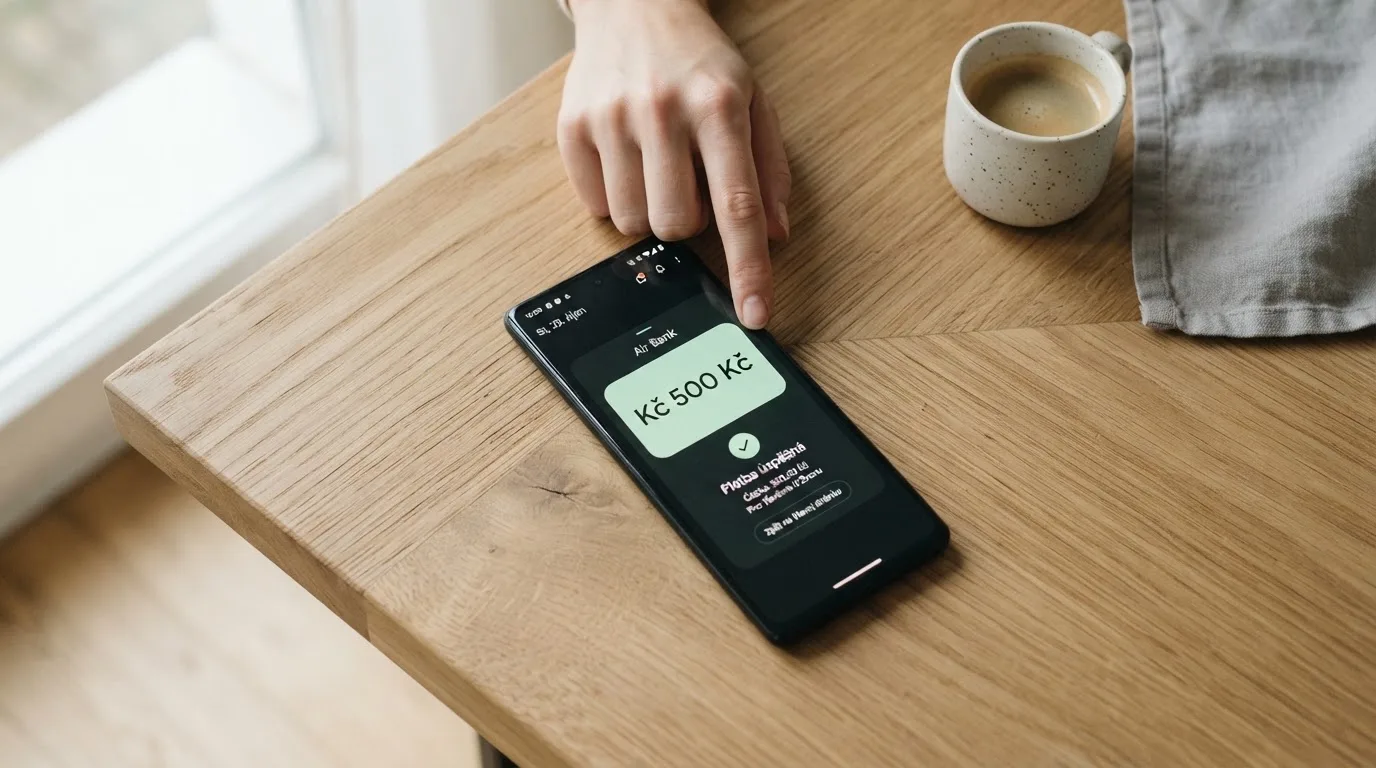 Displej telefonu s potvrzovací obrazovkou Google Pay platby do kasina, částka 500 Kč
