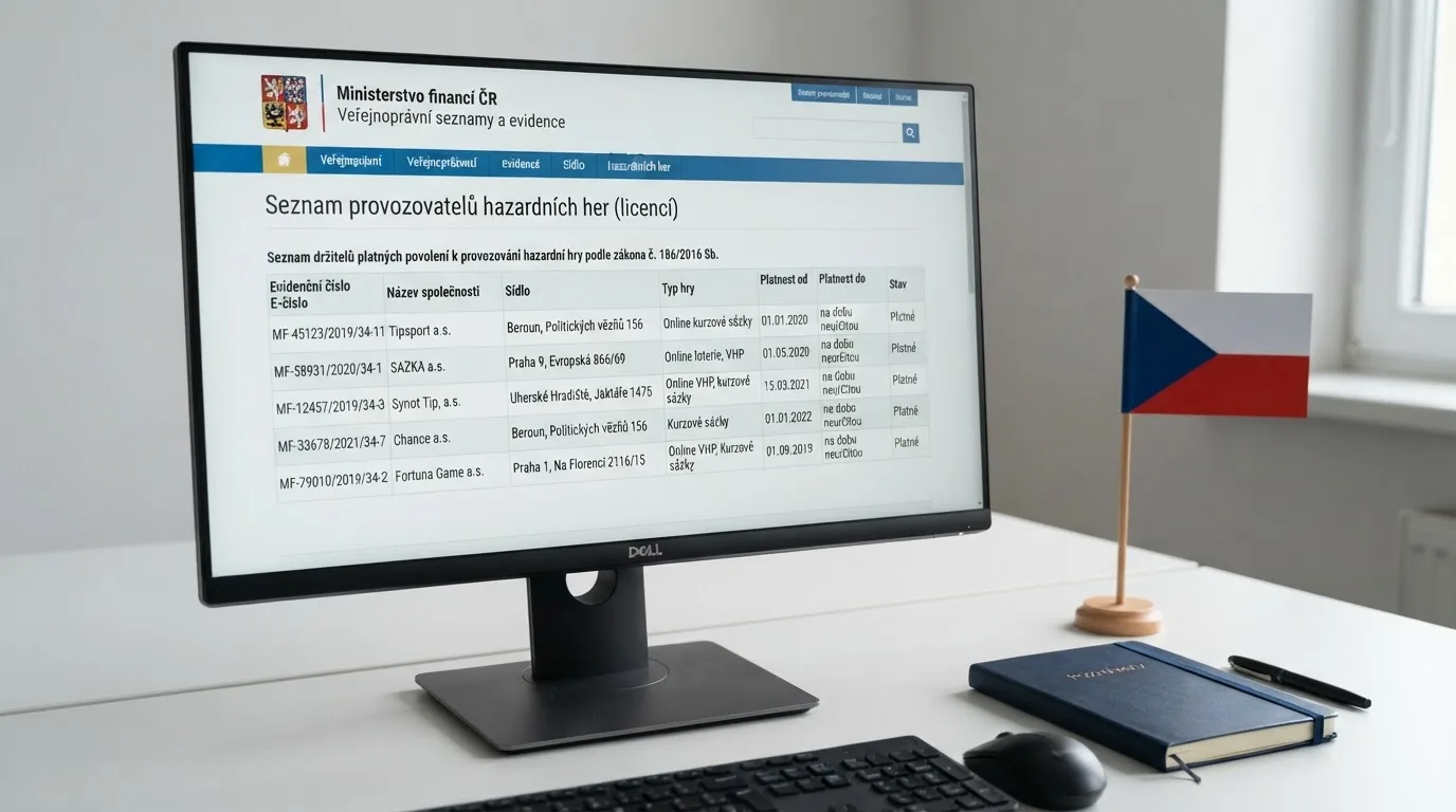Oficiální webové rozhraní Ministerstva financí ČR s veřejným registrem držitelů licence k hazardním hrám