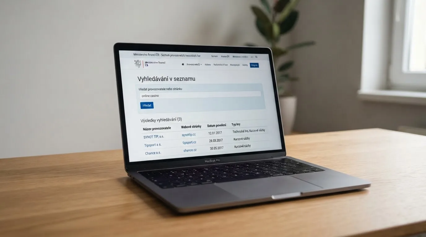 Obrazovka s vyhledáváním v Seznamu provozovatelů hazardních her na webu MF ČR