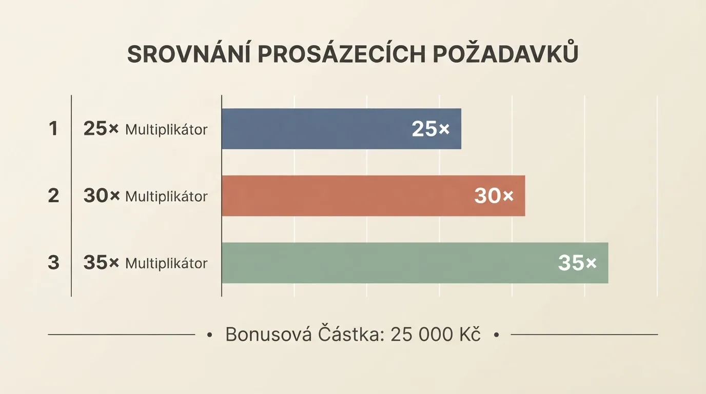 Přehledová infografika srovnávající klíčové parametry legálních casin — výše bonusu, wagering a platnost