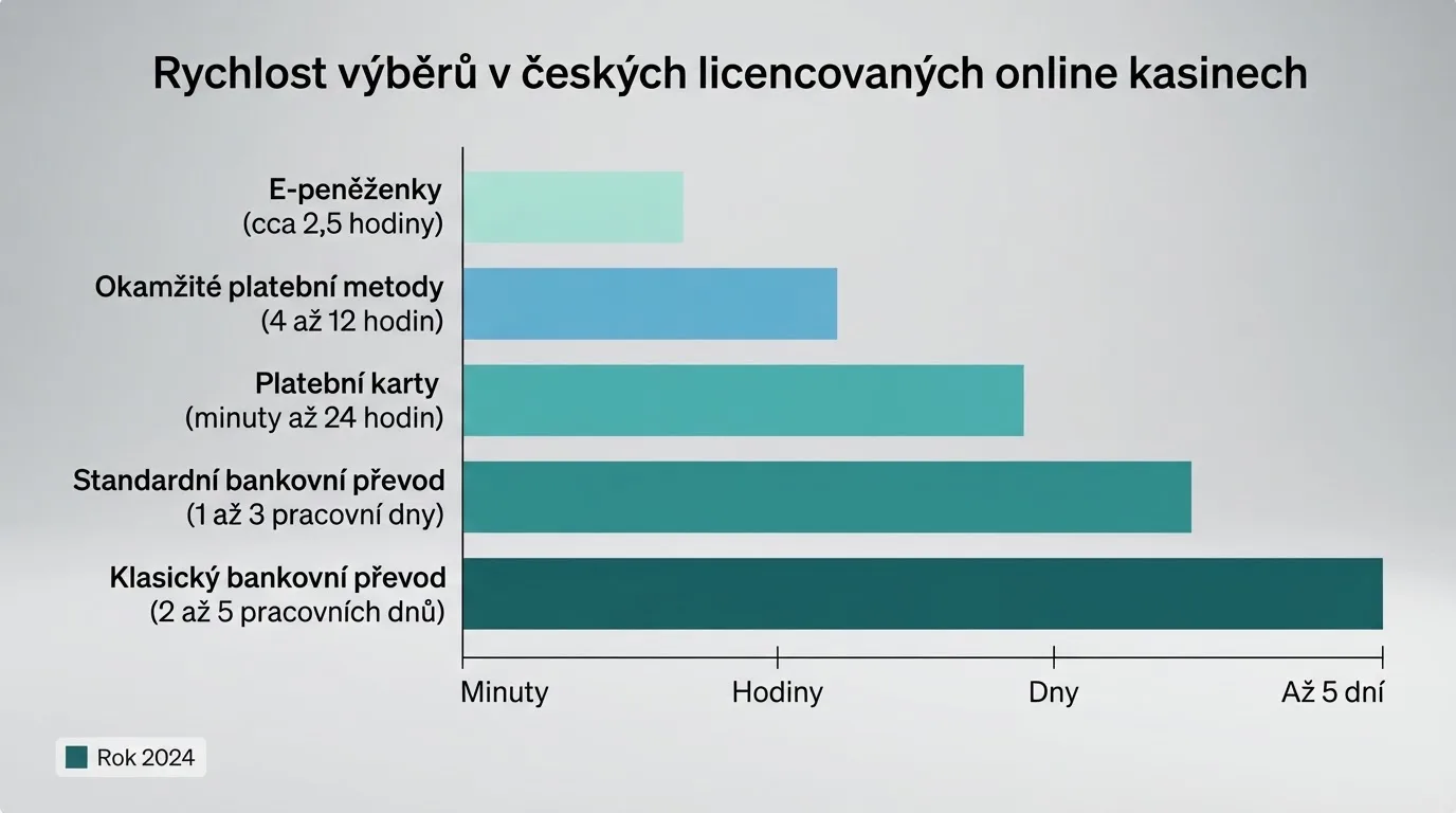 Srovnávací tabulka deseti českých licencovaných online casin s vyznačenou nejrychlejší metodou výběru